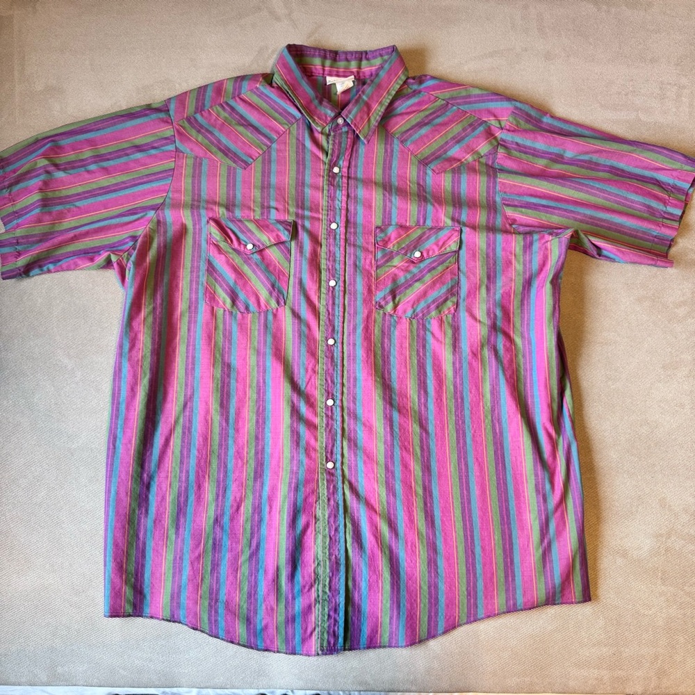 Vintage Saddlebrook Pearl Snap Shirt Mens 2XL Striped Western Short Sleeve